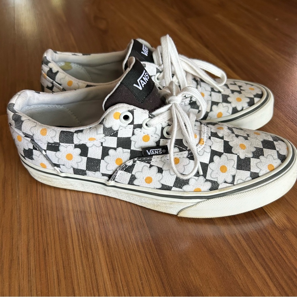 Women’s Vans Black and White Flower Checkered Shoes